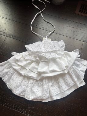 Zara White Eyelet Ruffle Halter Camisole